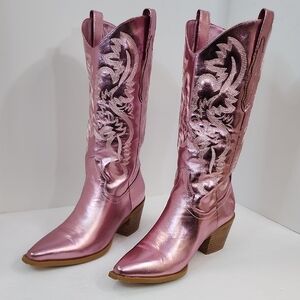 Pink Metallic Western-Style Women's Cowgirl Boots, Size 8